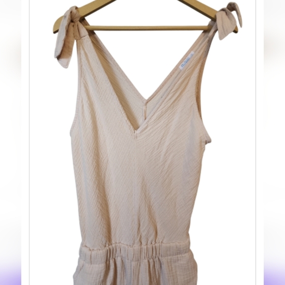 4OUR Dreamers ANTHROPOLOGIE Women's tan jumpsuit SMALL tie Top Wide Leg Ankle - Picture 2 of 8